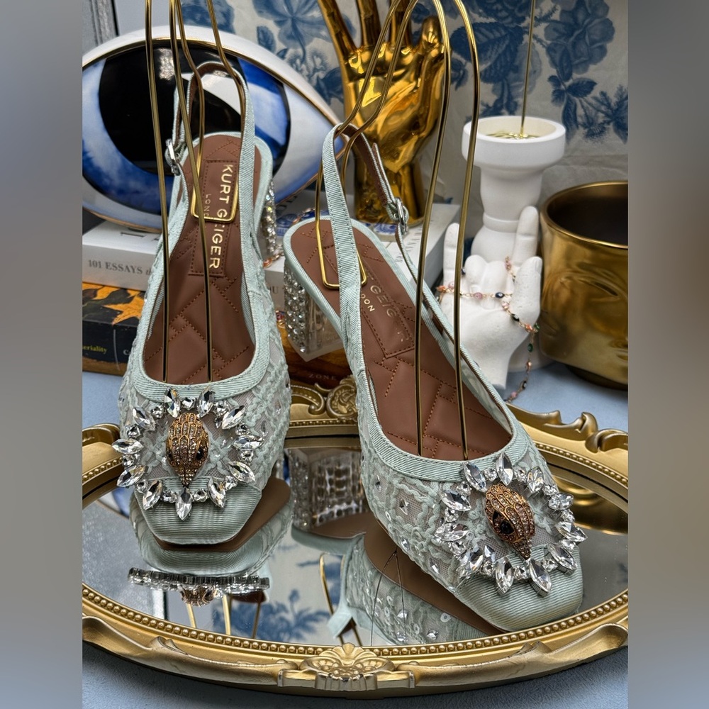 🆕 KURT GEIGER LONDON 🧿 NWOB Chelsea 60 Block Slingback Mules, Mint Green Sz8.5 - Picture 4 of 16
